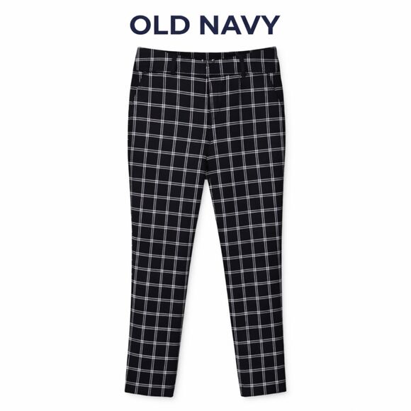Old Navy Pants - Old Navy Pixie Pants Size 6 Black White Windowpane High Rise Slim Ankle Career